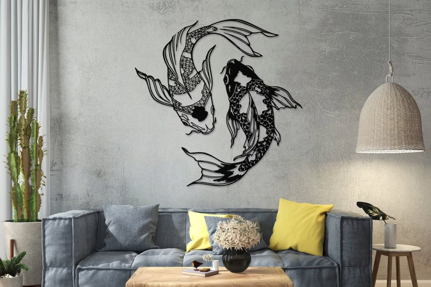 Feng Shui, Koi Fish Art, Metal Sculpture, Minimalist Line Art - Etgshop LLC