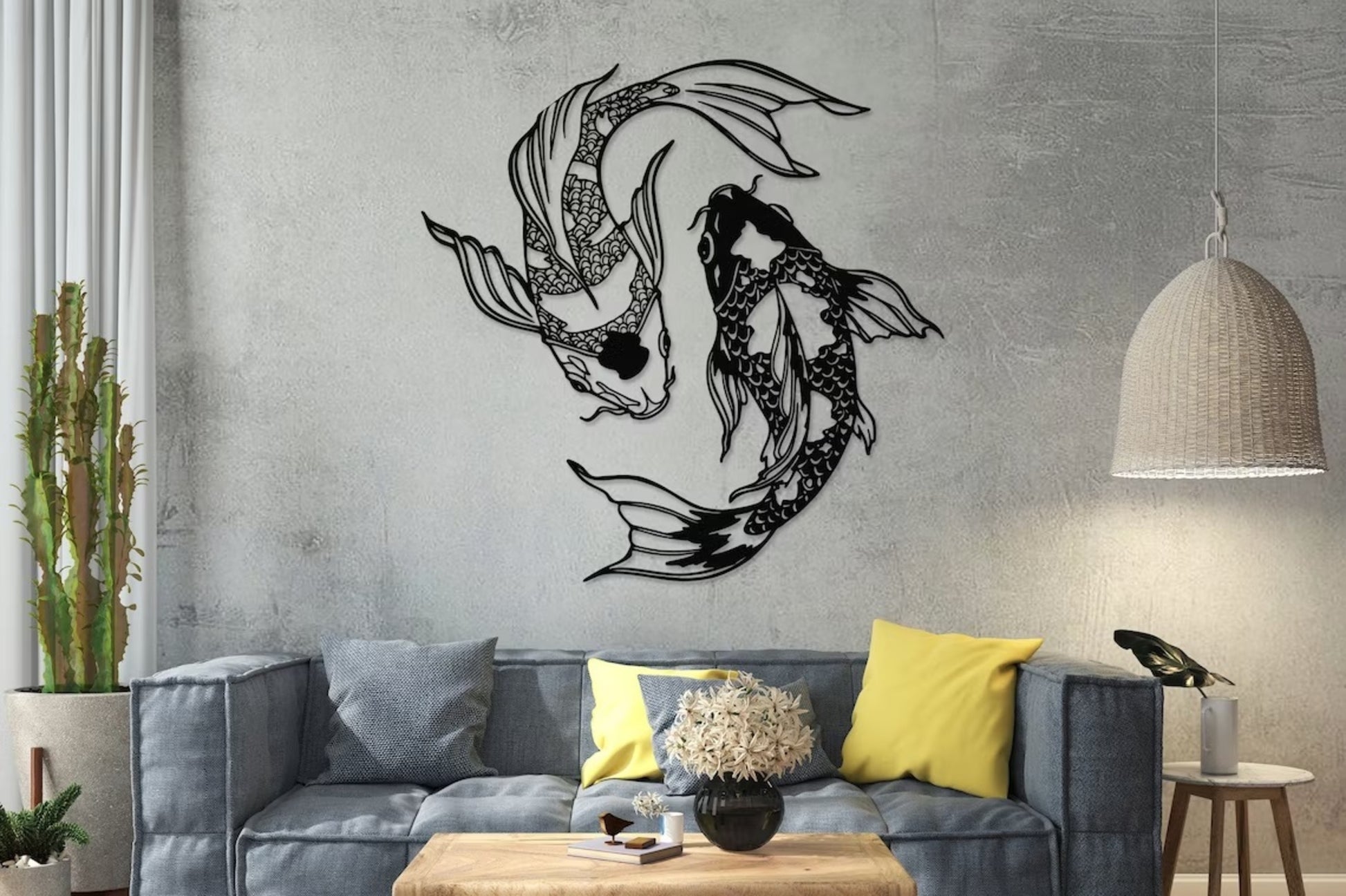 Feng Shui, Koi Fish Art, Metal Sculpture, Minimalist Line Art - Etgshop LLC