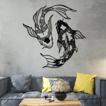 Feng Shui, Koi Fish Art, Metal Sculpture, Minimalist Line Art