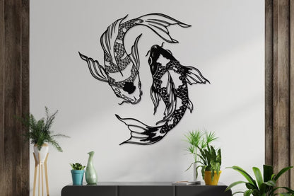 Feng Shui, Koi Fish Art, Metal Sculpture, Minimalist Line Art - Etgshop LLC